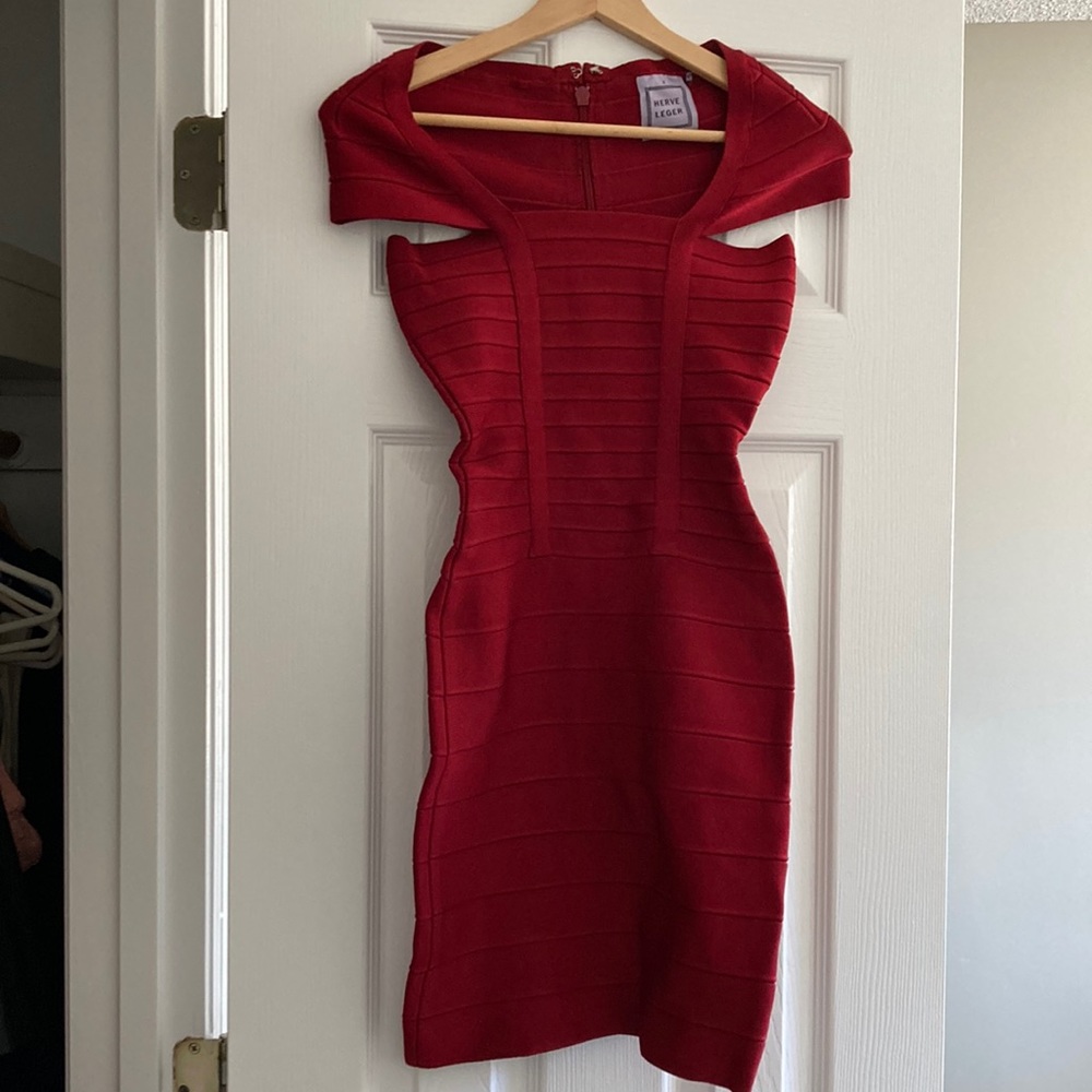 Herve Leger red bandage bodycon dress S